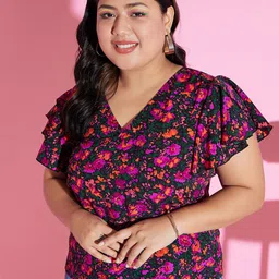 Berrylush Curve Floral Print Flutter Sleeves Top-picture-25