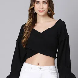 Oxolloxo Black Off-Shoulder Bardot Crop Top-image-70