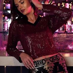 Athena Women Sequinned Embellished Crop Top-picture-26