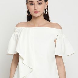 Be Indi White Off-Shoulder Crepe Bardot Top-image-32