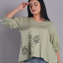 LetsDressUp V Neck Graphic Printed Three-Quarter Puff Sleeves Cotton Top-image-87