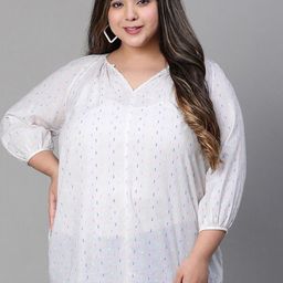 Oxolloxo Plus Size Abstract Printed V-Neck Cotton Top-43