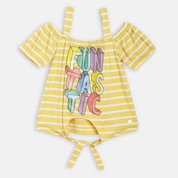 Blue Giraffe Girls Yellow & White Striped Pure Cotton Top-57