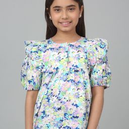 Cantabil Floral Printed Puff Sleeves Pure Cotton Top-picture-24