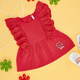Pantaloons Baby Girls Self Design Ruffled Cotton Top-picture-34