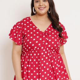 U&F Beyond Plus Size Polka Dot Printed Flared Sleeve Peplum Top-19