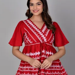 MANKSH Tribal Print Flared Sleeve Empire Top-picture-4
