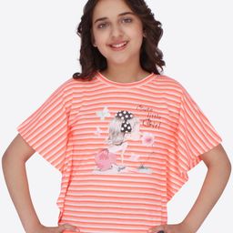CUTECUMBER Girls Orange Striped Kaftan Top-image-75