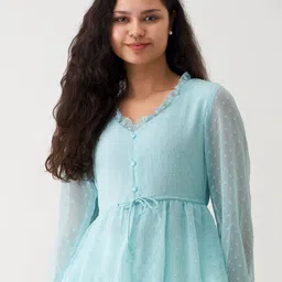 AASK Self Design V-Neck Ruffled Peplum Top-image-63