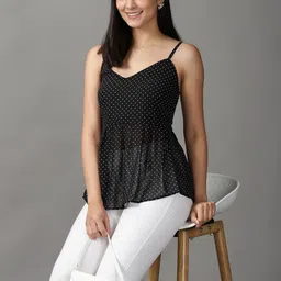 SHOWOFF Women Black Embellished Georgette Peplum Top-image-14