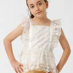 KATE & OSCAR Girls Square Neck Flutter Sleeve Cotton Embroider Lace Peplum Top-5