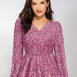 KERI PERRY Floral Printed Puff Sleeves Peplum Top-image-1