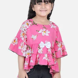 Cutiekins Pink & White Floral Print High-Low Style Top-28