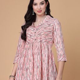 God Bless Abstract Printed Puff Sleeves Peplum Top-image-98
