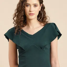 WoowZerz Green V Neck Ruffles Crop Top-picture-37