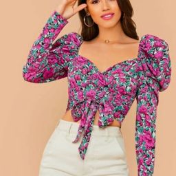 Dream Beauty Fashion Pink Floral Print Sweetheart Neck Crop Top-picture-15