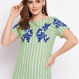 Ruhaans Green Floral Striped Top-image-60