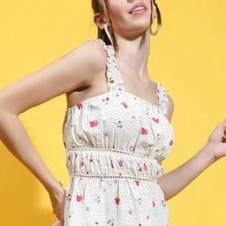 Oxolloxo Floral Printed Shoulder Straps Sleeveless Cinched Waist Top-18