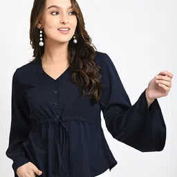 V&M V-Neck Crepe Cinched Waist Top-image-65