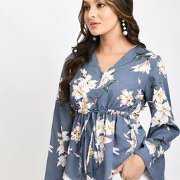 V&MFloral Print Crepe Cinched Waist Longline Top-picture-30