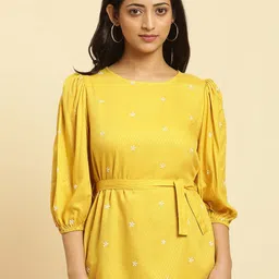 W Floral Embroidered Cinched Waist Top-image-37