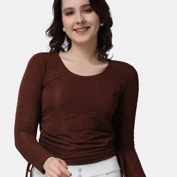 Popwings Round Neck Ruched Crop Top-21