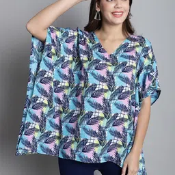 Dressitude Tropical Print Flared Sleeve Crepe Kaftan Top-picture-12