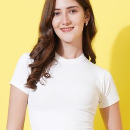 U&F Round Neck Short Sleeves Crepe Fitted Crop Top-image-58