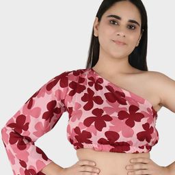 Blissence Floral Print One Shoulder Bell Sleeve Crepe Crop Top-image-72