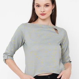MISH Conversational Printed Cut Out Crepe Crop Top-image-23