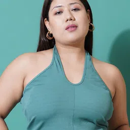 U&F Beyond Plus Size Halter Neck Crepe Styled Back Crop Top-picture-46