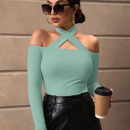 BAESD Ribbed Cold Shoulder Cotton Fitted Top-image-30