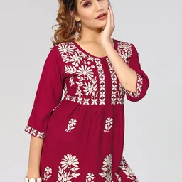 Winza Designer Floral Embroidered Round Neck Empire Top-image-17