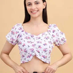 Frolic Rolic Floral Printed Sweetheart Neck Puff Sleeve Crop Top-image-98