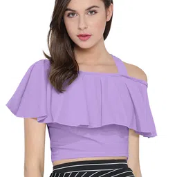 SANJANA  SILK Shoulder Straps Flared Sleeves Crop Top-image-91