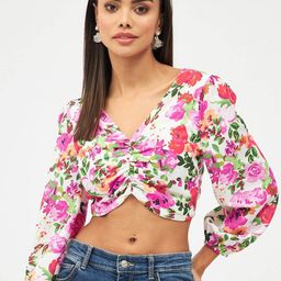 Harpa Floral Printed Puffed Sleeves Crop Top-image-23