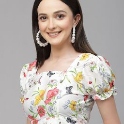 Style Quotient Floral Printed Puff Sleeve Styled Back Crop Top-image-37