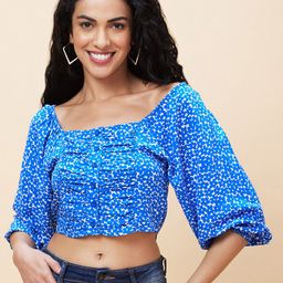 Globus Abstract Printed Gathered Or Pleated Regular Crop Top-picture-4