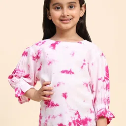 Maaesa Girls  Tie & Dye Printed Round Neck Puff Sleeves Top-57