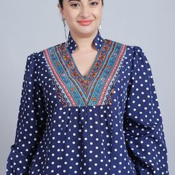 Baawri Polka Dot Print Mandarin Collar Puff Sleeve Top-picture-28