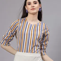 Style Quotient Mustard Yellow Vertical Striped Bell Sleeve Regular Top-50