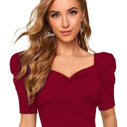 SANJANA  SILK Sweetheart Neck Puff Sleeve Opaque Fitted Top-image-72