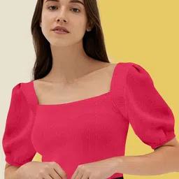 BerryBird Square Neck Puff Sleeve Knitted Top-image-81
