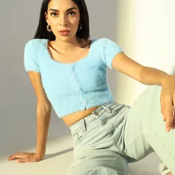 SHOWOFF Women Square Neck Fringed Crop Top-image-94