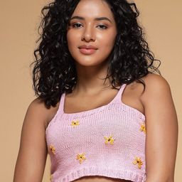 Velvery Embellished Cotton Crochet Crop Top-image-74