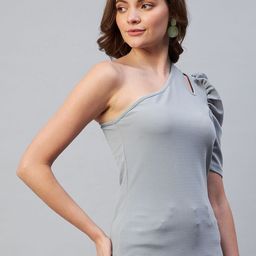 RARE Women Grey Solid One Shoulder Top-picture-3