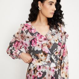 max Floral Printed Ruffles V-Neck Cold-Shoulder Top-image-59