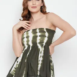Ruhaans Olive Green & White Tie and Dye Printed Tube Top-picture-19