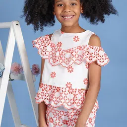 One Friday Floral Print Cold Shoulder Cotton Top-image-86