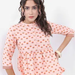 Vishudh Peach Floral Printed Peplum Top-22